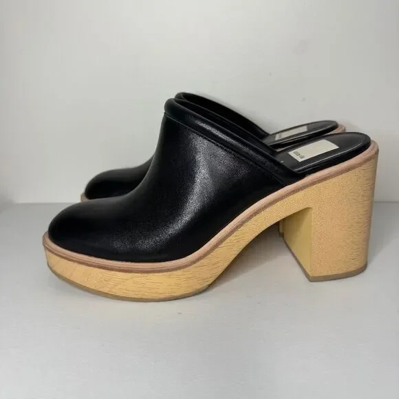 NWOB Dolce Vita Camdin Black Leather Mule Clog Platform Heel | Size 9.5 - Picture 2 of 10